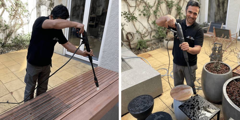Einsatz unseres Teams bei der Holzterrassenreinigung